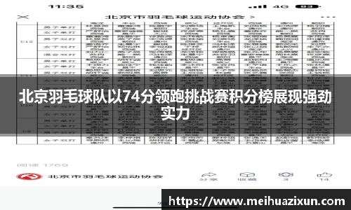 北京羽毛球队以74分领跑挑战赛积分榜展现强劲实力